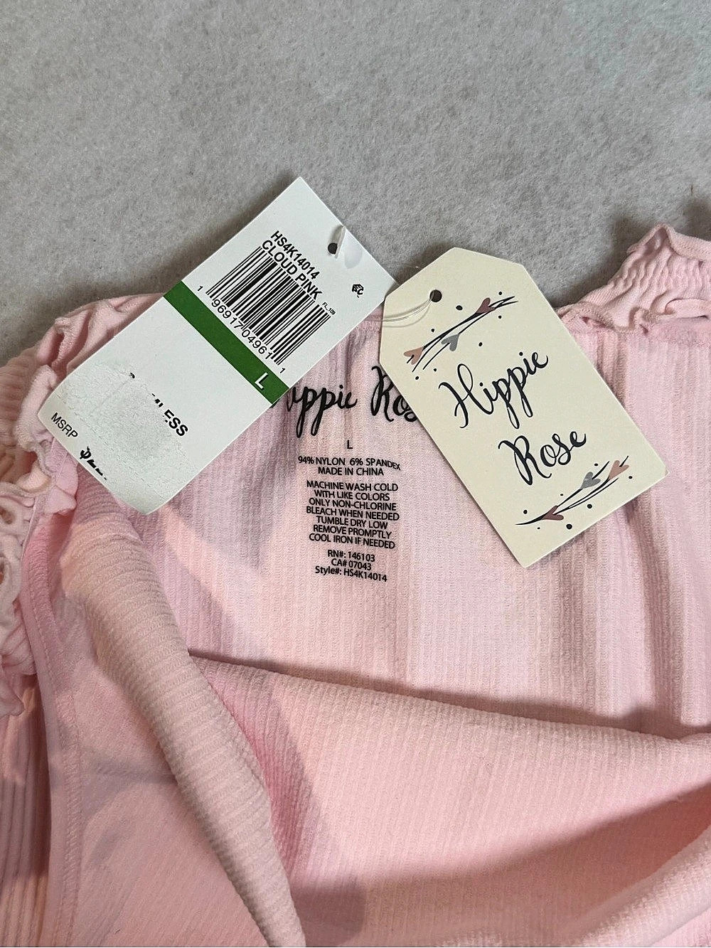 Hippie Rose Ruffled Strap Ribbed Cami Tank Top Pink Ribbed Ruffle Strap Tank Top - Picture 3 of 3
